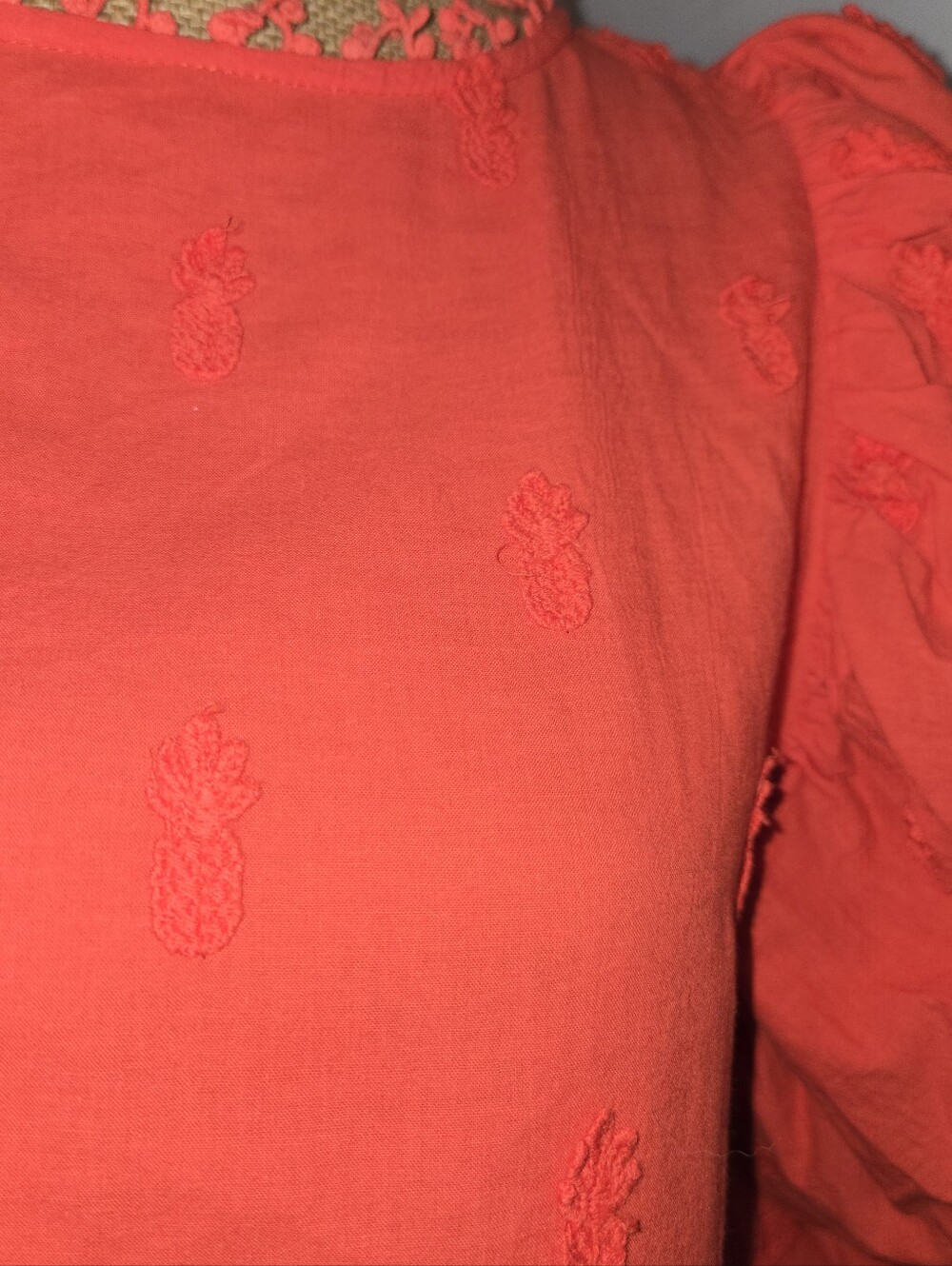 FARM Rio Red Puff-Sleeve Embroidered Cropped Blouse - Picture 11 of 15